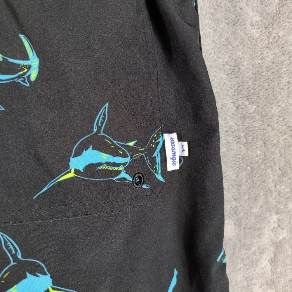 Maamgic Boys Shark Print Swim Trunks Black Blue Size‎ 14/16 Kids Board Shorts